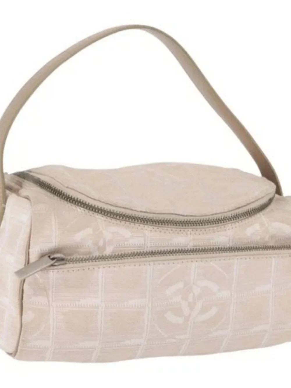 CHANEL New Travel line Hand Bag Nylon Beige Silver CC Auth 163622